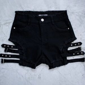 Lychee the Label - Peppercorn Double Strap Denim Shorts